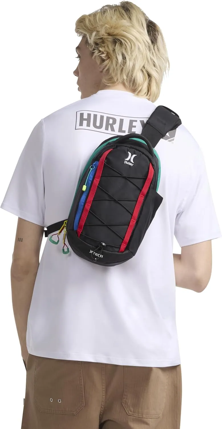 Hurley Men's Crossbody Sling Bag, Black/Primary Multi, One Size