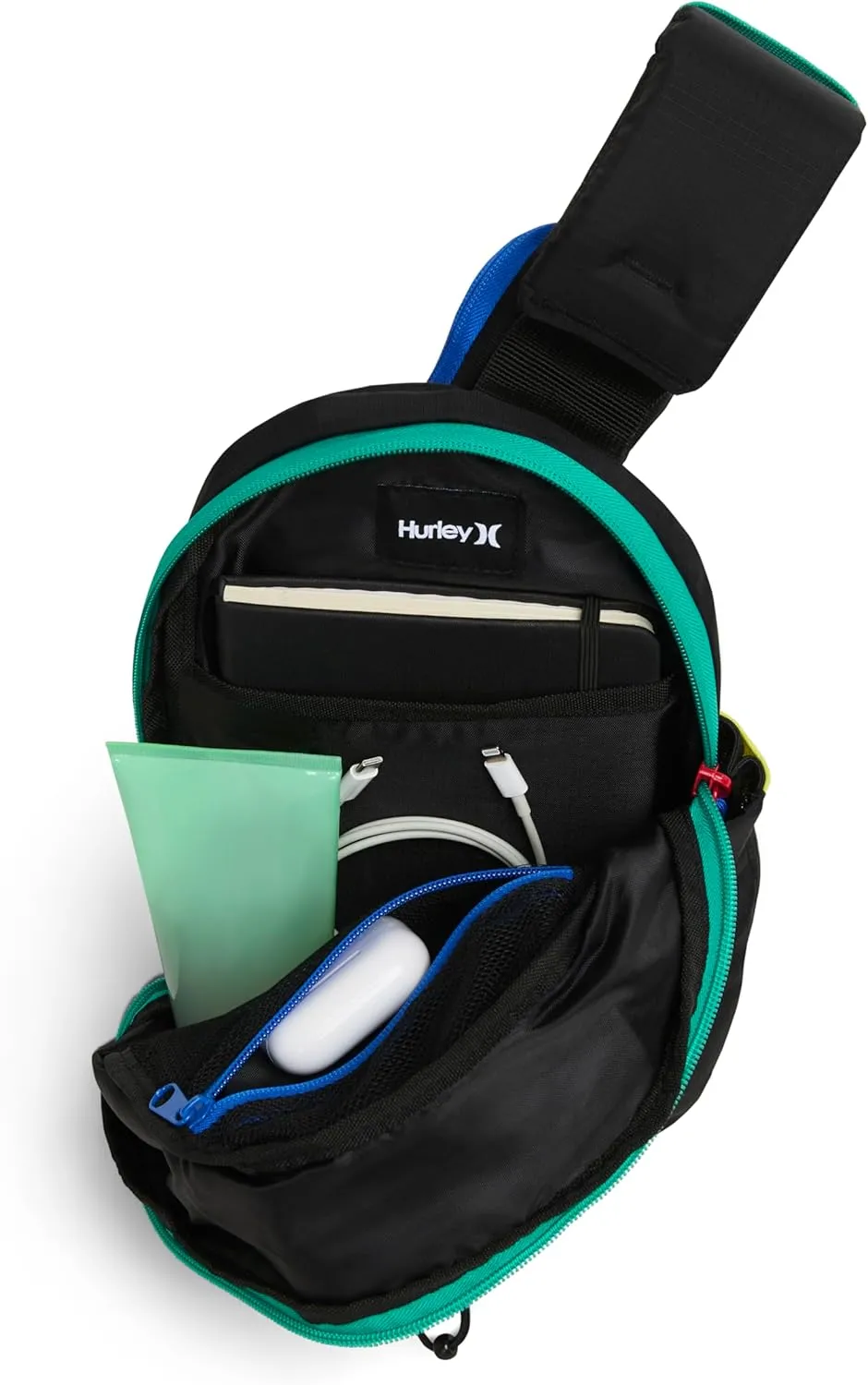 Hurley Men's Crossbody Sling Bag, Black/Primary Multi, One Size