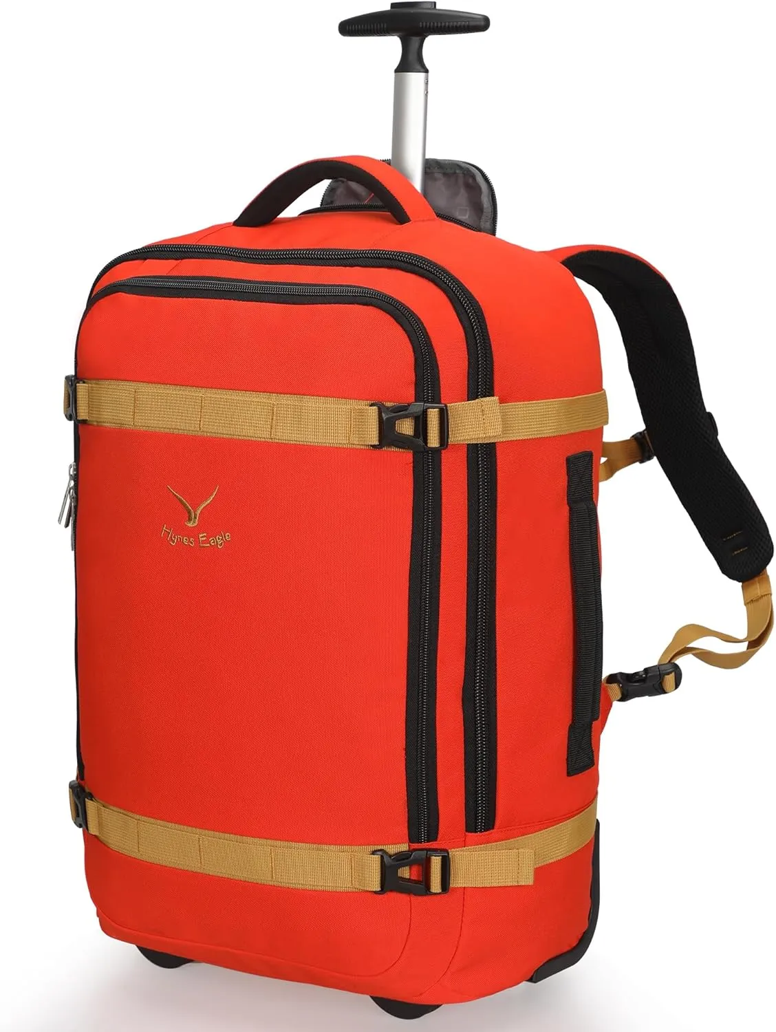 Hynes Eagle Rolling Backpack 42L Backpack with Wheels Airline Approved Carry on Luggage Laptop Travel Suitcase Bag for Women Men Orange