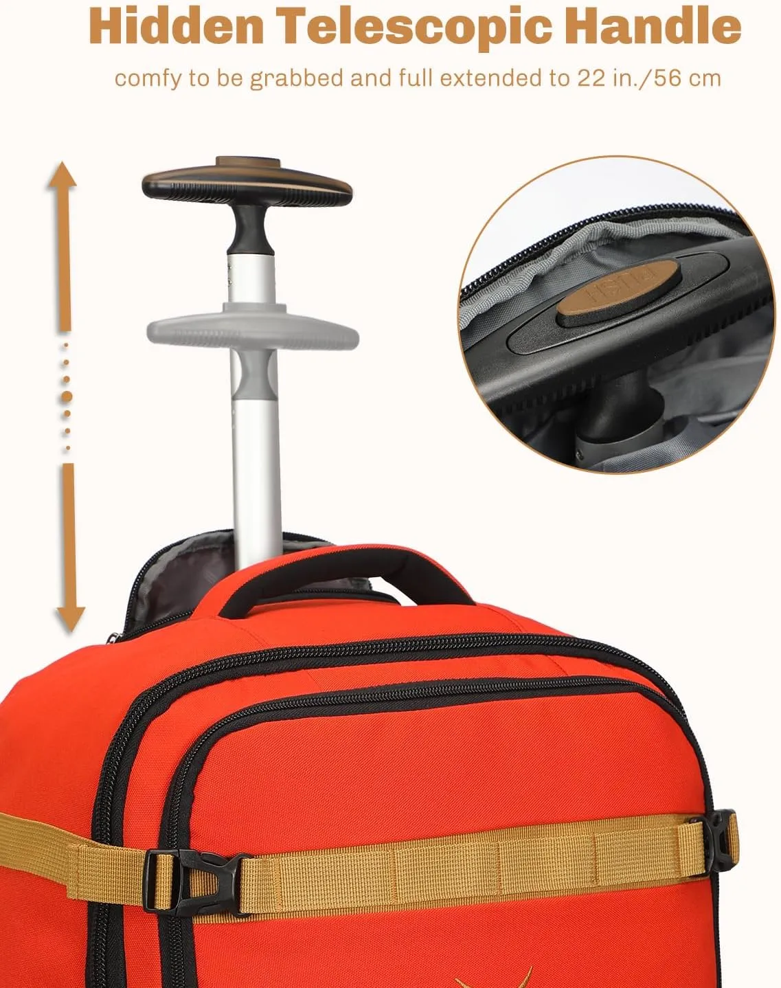 Hynes Eagle Rolling Backpack 42L Backpack with Wheels Airline Approved Carry on Luggage Laptop Travel Suitcase Bag for Women Men Orange