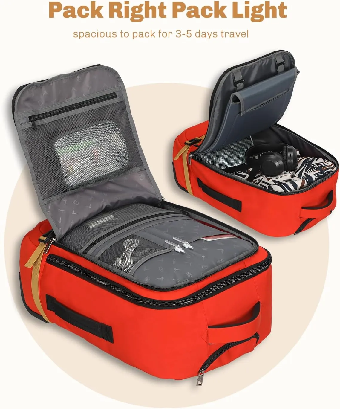 Hynes Eagle Rolling Backpack 42L Backpack with Wheels Airline Approved Carry on Luggage Laptop Travel Suitcase Bag for Women Men Orange