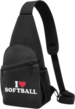I Love Softball Sling Bag Crossbody Backpack Shoulder Casual Daypack Bags for Men Women