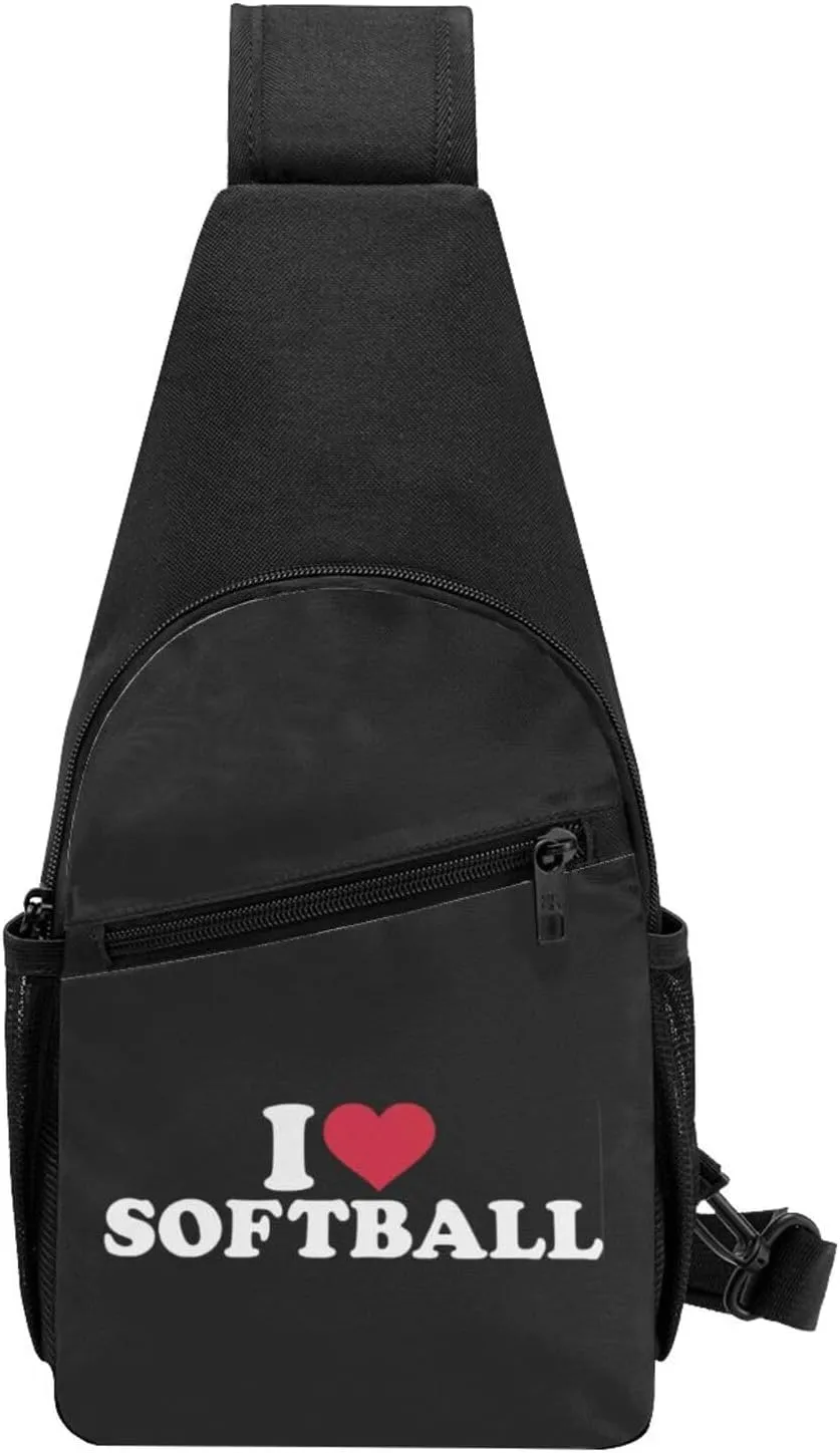 I Love Softball Sling Bag Crossbody Backpack Shoulder Casual Daypack Bags for Men Women