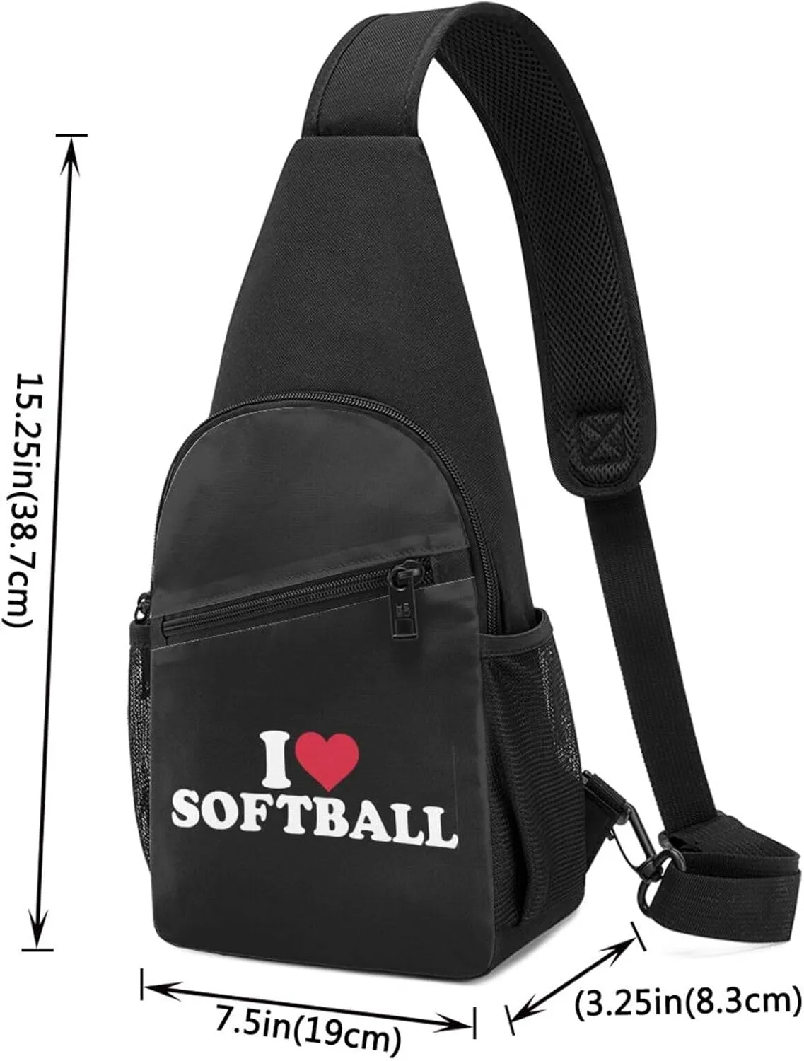 I Love Softball Sling Bag Crossbody Backpack Shoulder Casual Daypack Bags for Men Women