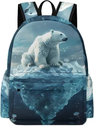 Icebergs And Polar Bears Cute Backpack Travel Work Bag with Water Bottle Pocket Adjustable Padded Shoulder Straps Daypack 42x30x15cm