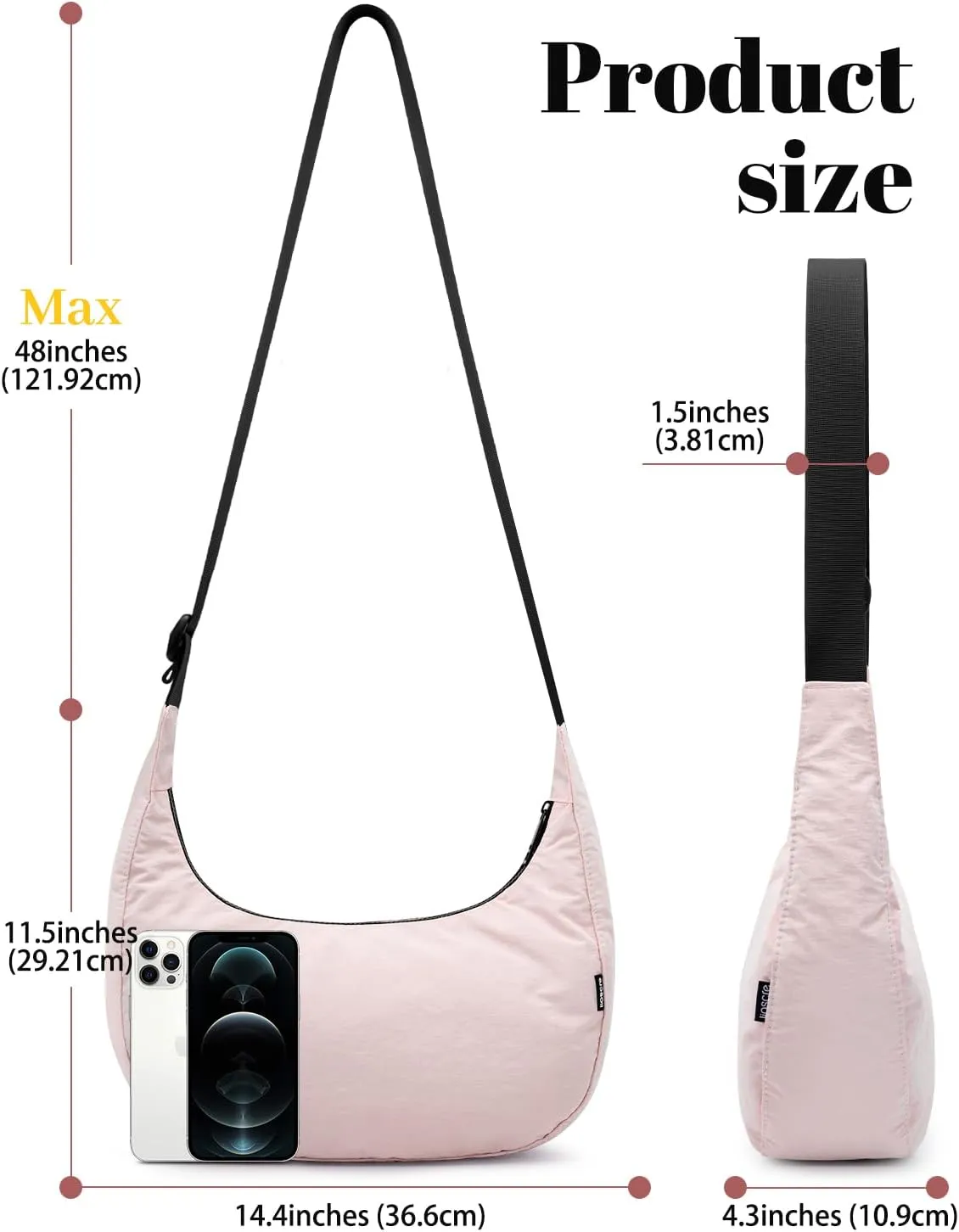 Iioscre Medium Crossbody Crescent Bag for Women Men Trendy, Nylon Crossbody Hobo Bag with Adjustable Strap and Inner Pockets.