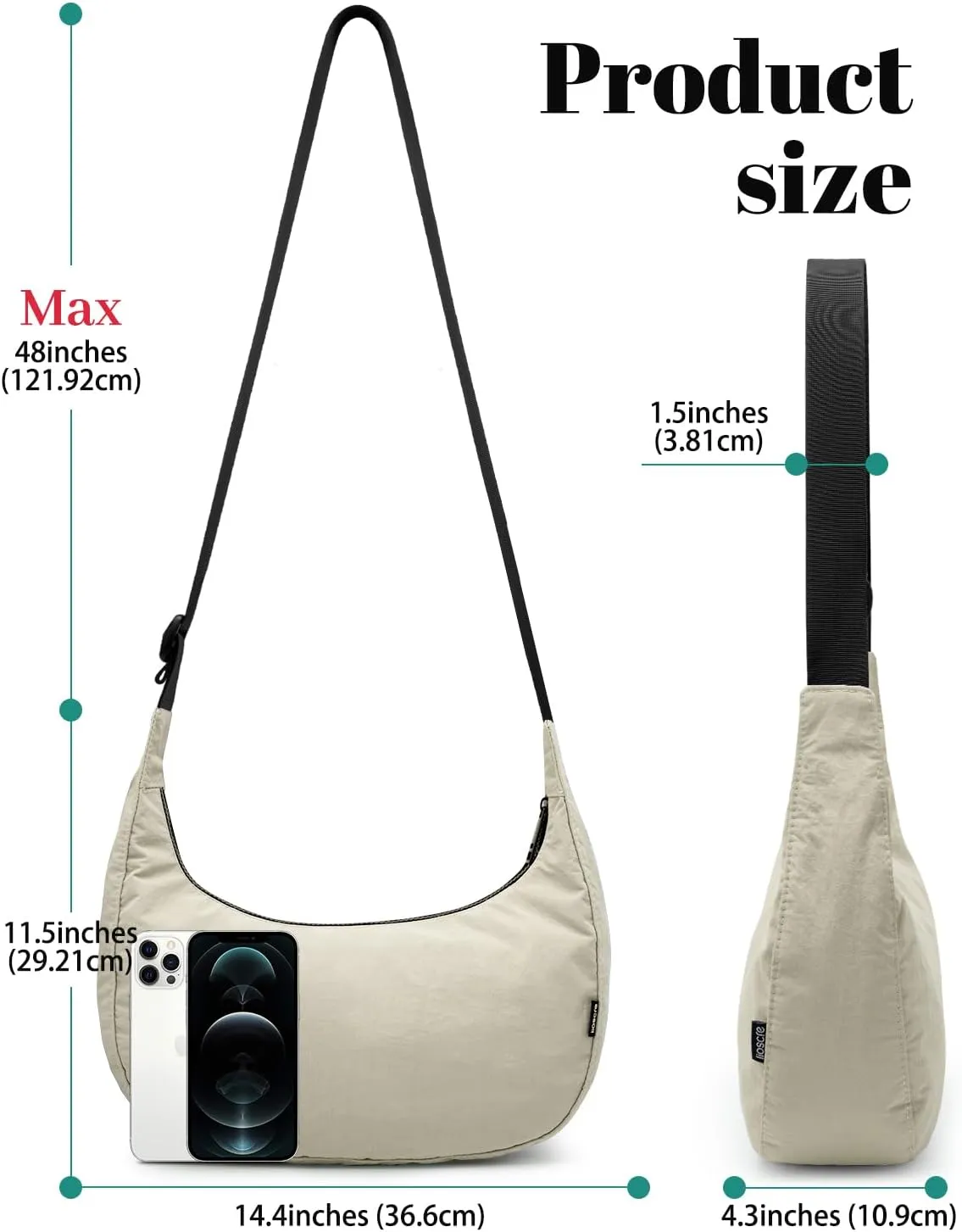 Iioscre Medium Crossbody Crescent Bag for Women Men Trendy, Nylon Crossbody Hobo Bag with Adjustable Strap and Inner Pockets.