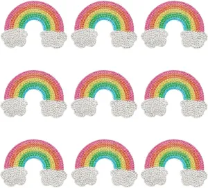 INFUNLY 10pcs Rainbow Rhinestone Patches Iron On Colorful Crystal Sequined Appliques Bling Embroidered Patches Sequin Fabric Patches for Clothing Jeans Jackets Handbag Shoes DIY Patches Decor