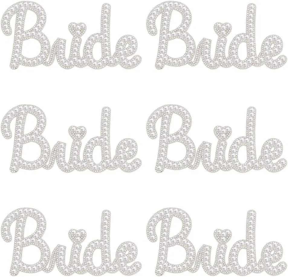 INFUNLY 6pcs Bling Bride Rhinestone Patches Iron/Sew On Sparkly Applique Wedding Embroidered Sequined Patches Fabric Patches for Clothing Jeans Jackets Handbag Shoes DIY Patches Decor