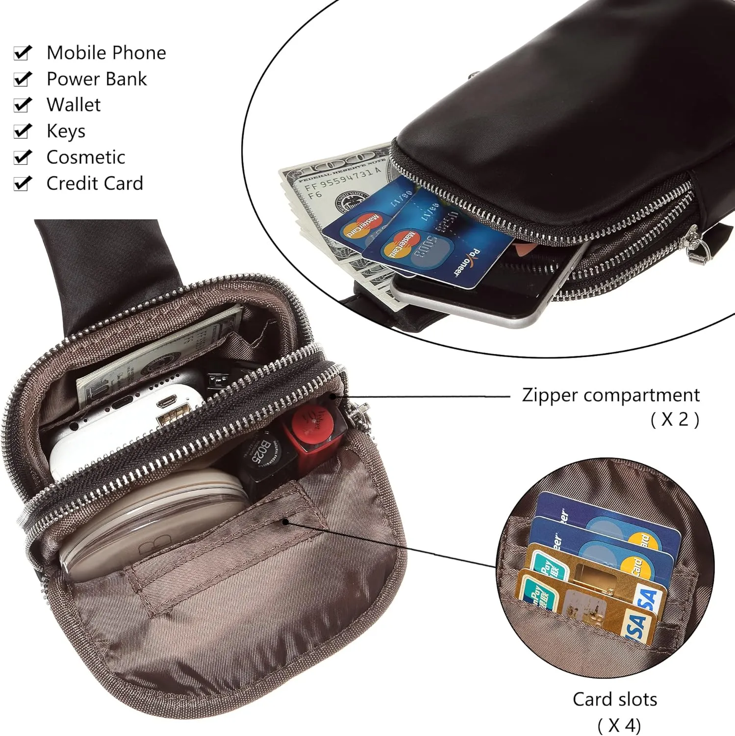 INICAT Nylon Small Crossbody Bags for Women 1L Sling Bag for Men Shoulder Bag Fanny Pack Travel Essentials