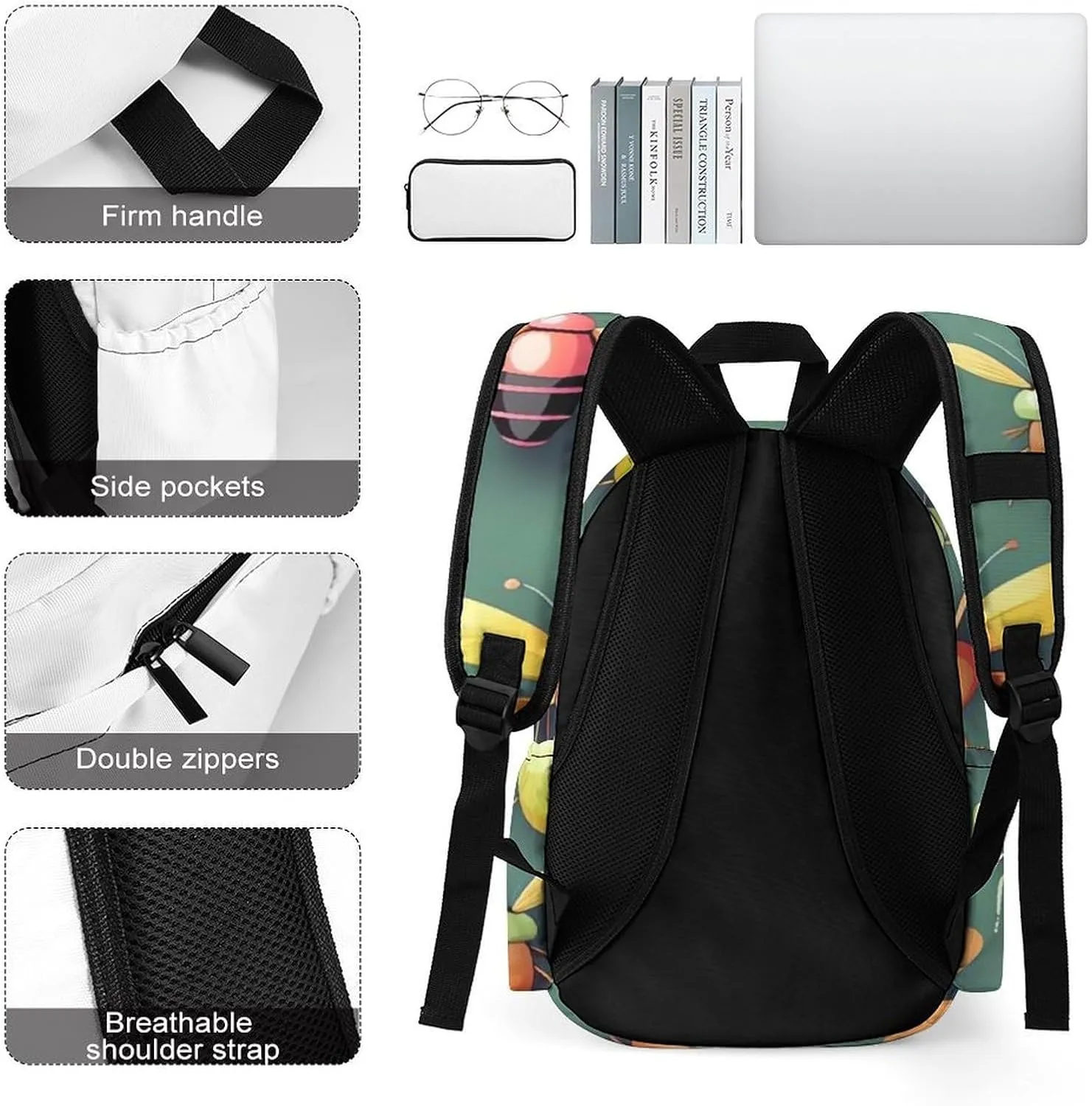 Insect Atlas Print Laptop Backpacks Casual Shoulder Bag Travel Daypack Fashion for Men Women