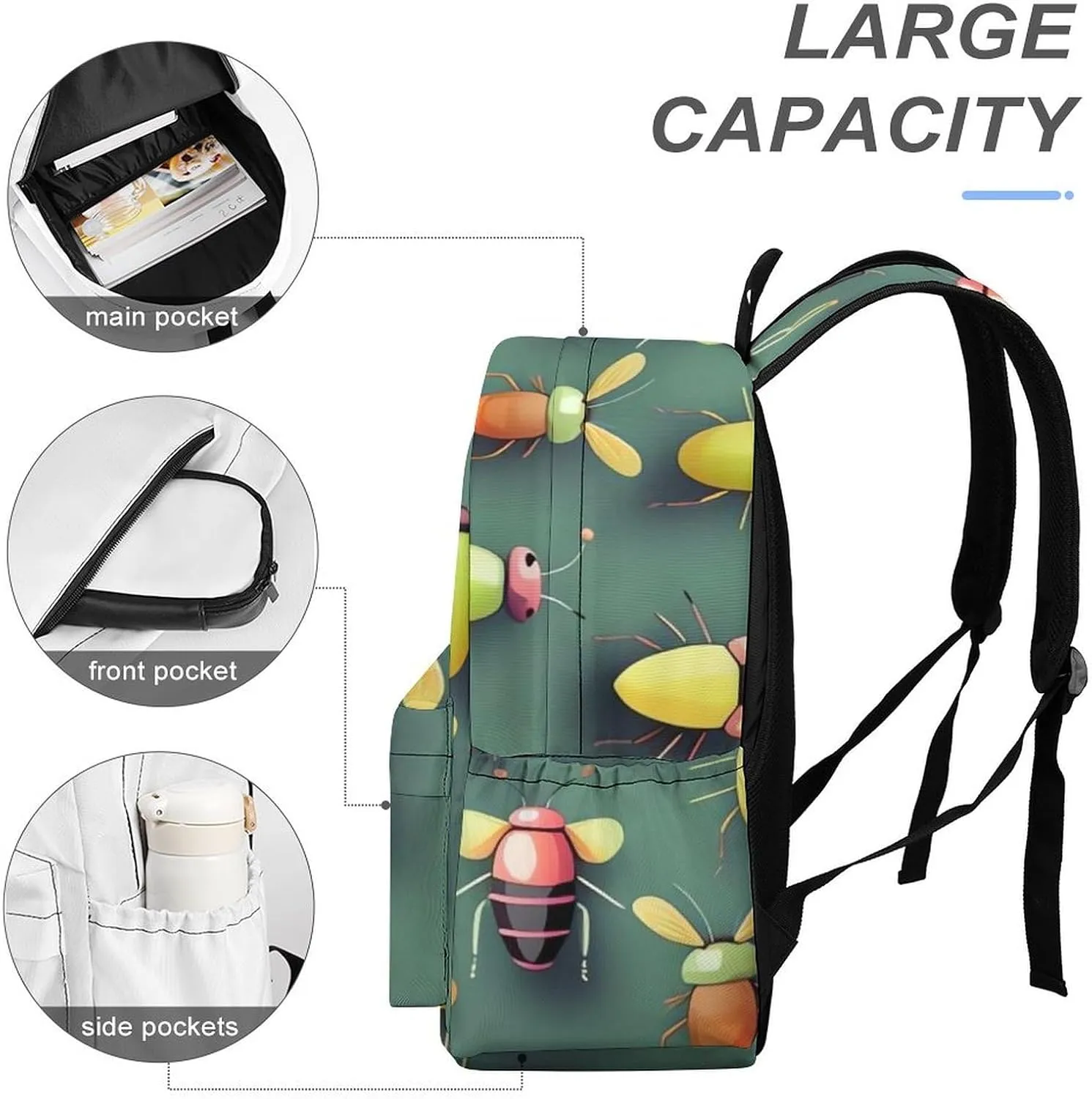 Insect Atlas Print Laptop Backpacks Casual Shoulder Bag Travel Daypack Fashion for Men Women