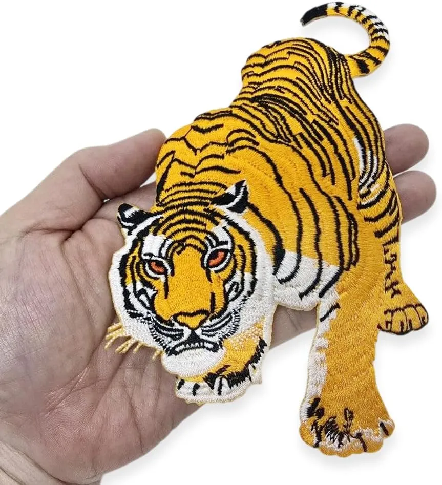 Iron On Patch 6" Double Tiger Left Right 2 Pcs - Embroidered Applique Patches Decorative DIY Arts Crafts Sewing Adhesive Embellishments for Adult Clothes Jackets Jeans Bags Accessories
