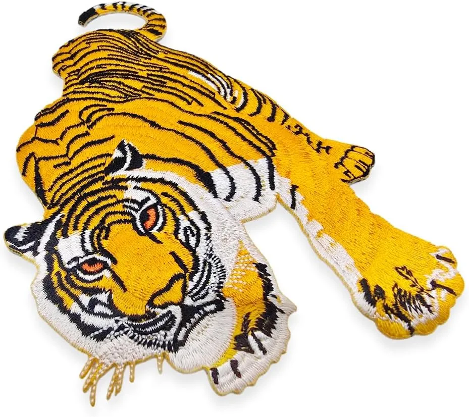 Iron On Patch 6" Double Tiger Left Right 2 Pcs - Embroidered Applique Patches Decorative DIY Arts Crafts Sewing Adhesive Embellishments for Adult Clothes Jackets Jeans Bags Accessories