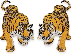Iron On Patch 6" Double Tiger Left Right 2 Pcs - Embroidered Applique Patches Decorative DIY Arts Crafts Sewing Adhesive Embellishments for Adult Clothes Jackets Jeans Bags Accessories