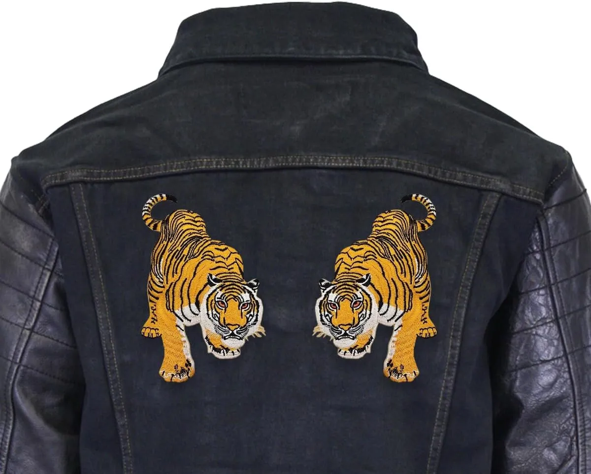Iron On Patch 6" Double Tiger Left Right 2 Pcs - Embroidered Applique Patches Decorative DIY Arts Crafts Sewing Adhesive Embellishments for Adult Clothes Jackets Jeans Bags Accessories