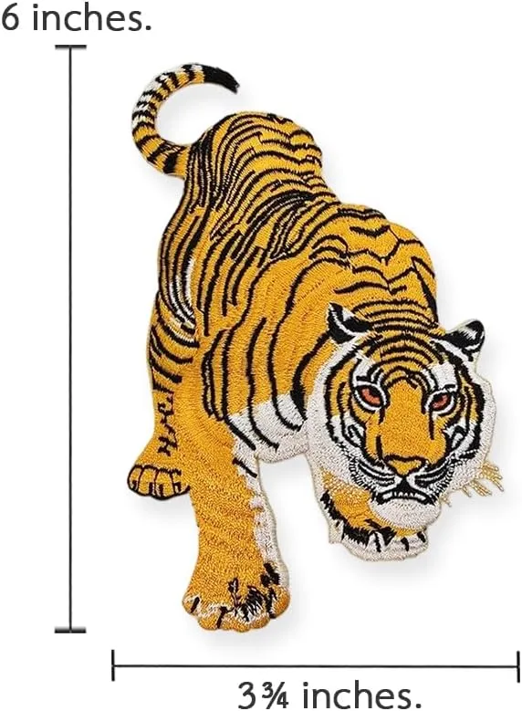 Iron On Patch 6" Double Tiger Left Right 2 Pcs - Embroidered Applique Patches Decorative DIY Arts Crafts Sewing Adhesive Embellishments for Adult Clothes Jackets Jeans Bags Accessories
