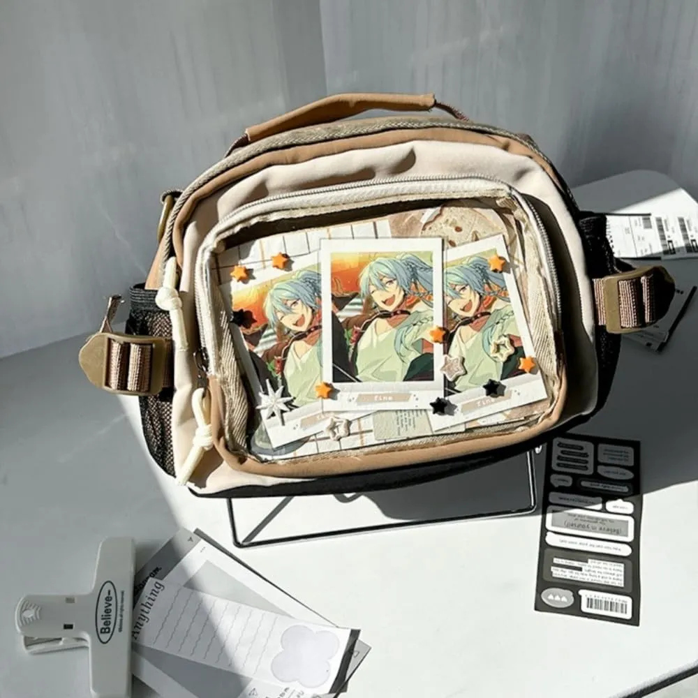 Ita Bag Pin Display Backpack with Insert Canvas Single Shoulder Crossbody Bag Contrast Handbag and Purse for Women (Brown)