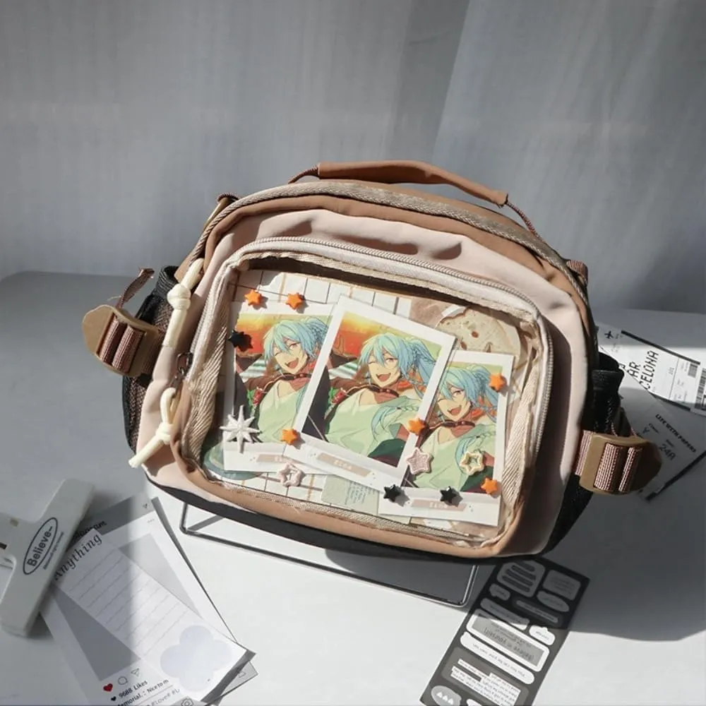 Ita Bag Pin Display Backpack with Insert Canvas Single Shoulder Crossbody Bag Contrast Handbag and Purse for Women (Brown)