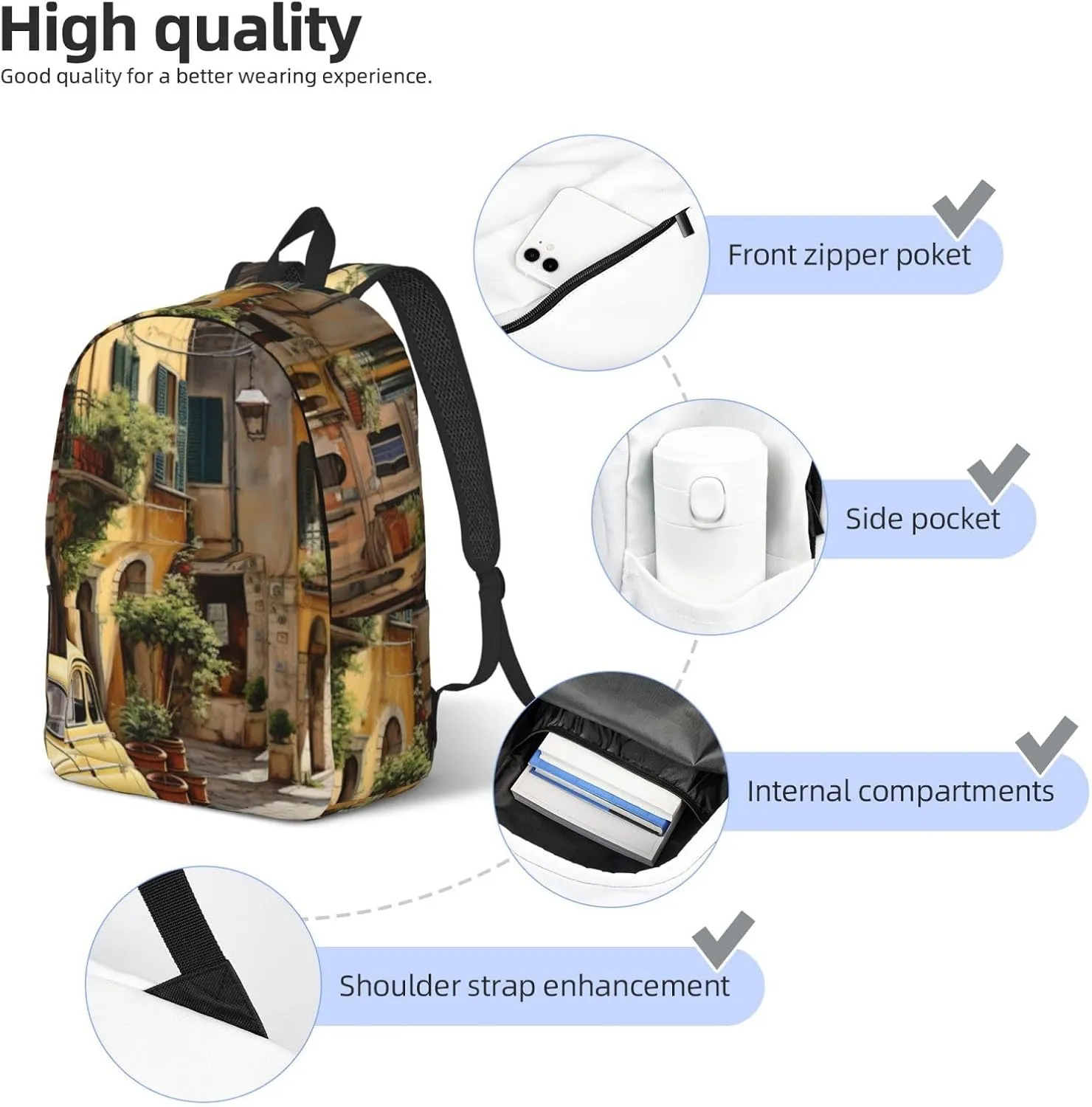 Italian Street Canvas Casual Lightweight Duffel Bag, Fashion Duffel Bag, Unisex Travel Backpack