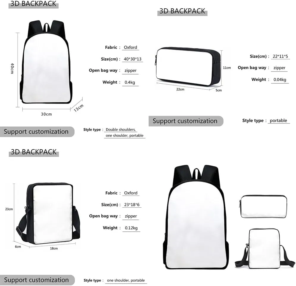 ItsFunneh Krew District Merch 3D Print 3pcs/set Zipper Backpack Men/Women Canvas Bag Oxford Cloth Travel Bag (WP11773)