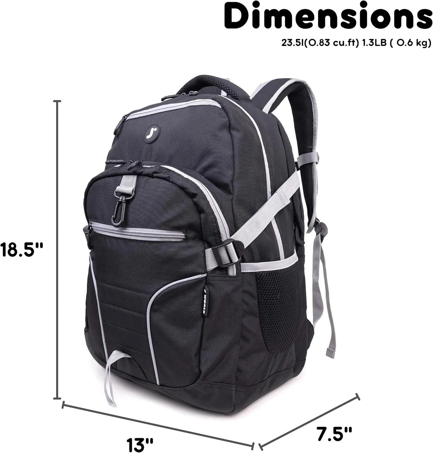J World New York Atom Multi-Compartment Laptop Backpack, Black, 18.5 X 13 X 7.5 (H X W X D)