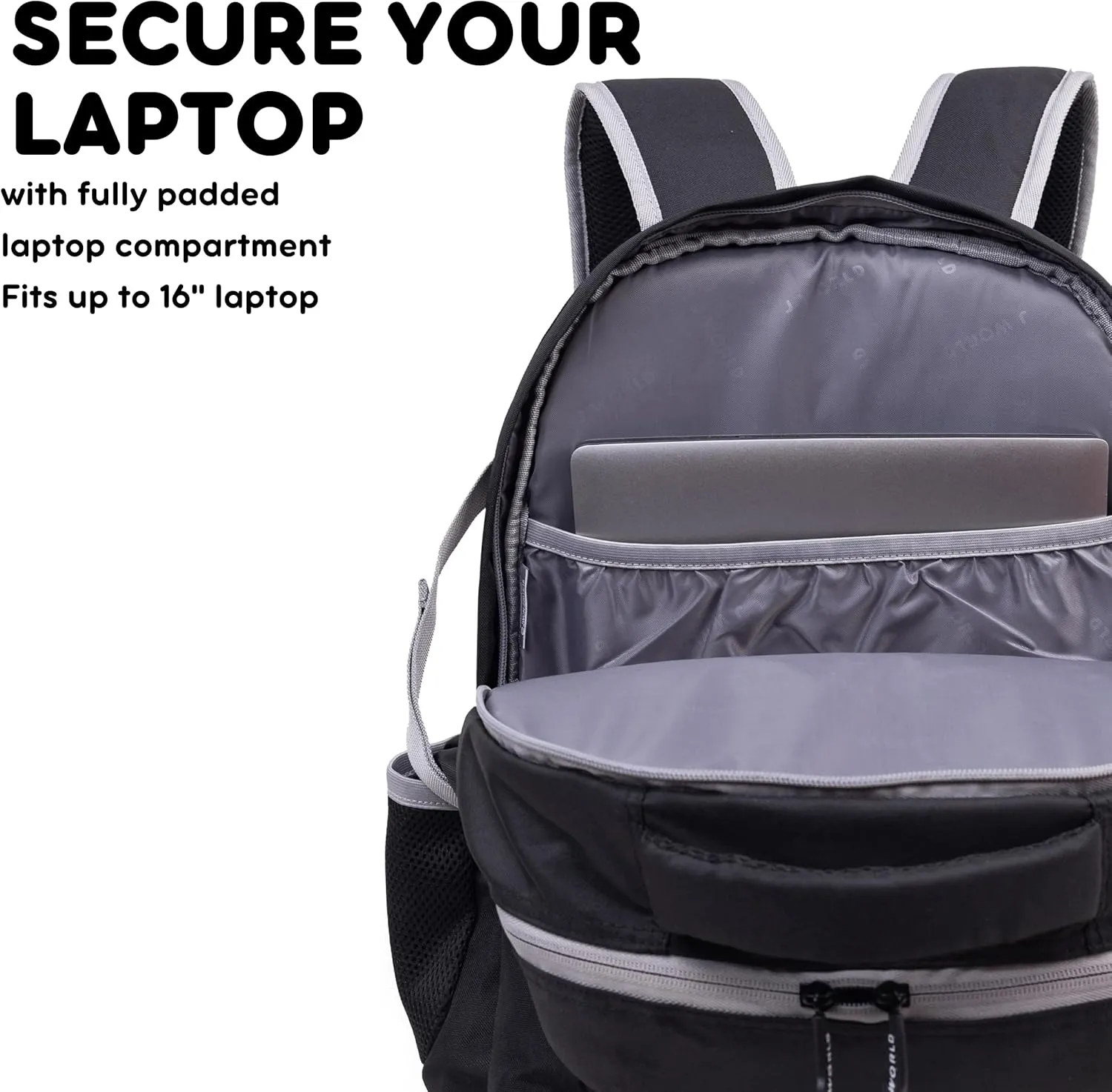 J World New York Atom Multi-Compartment Laptop Backpack, Black, 18.5 X 13 X 7.5 (H X W X D)
