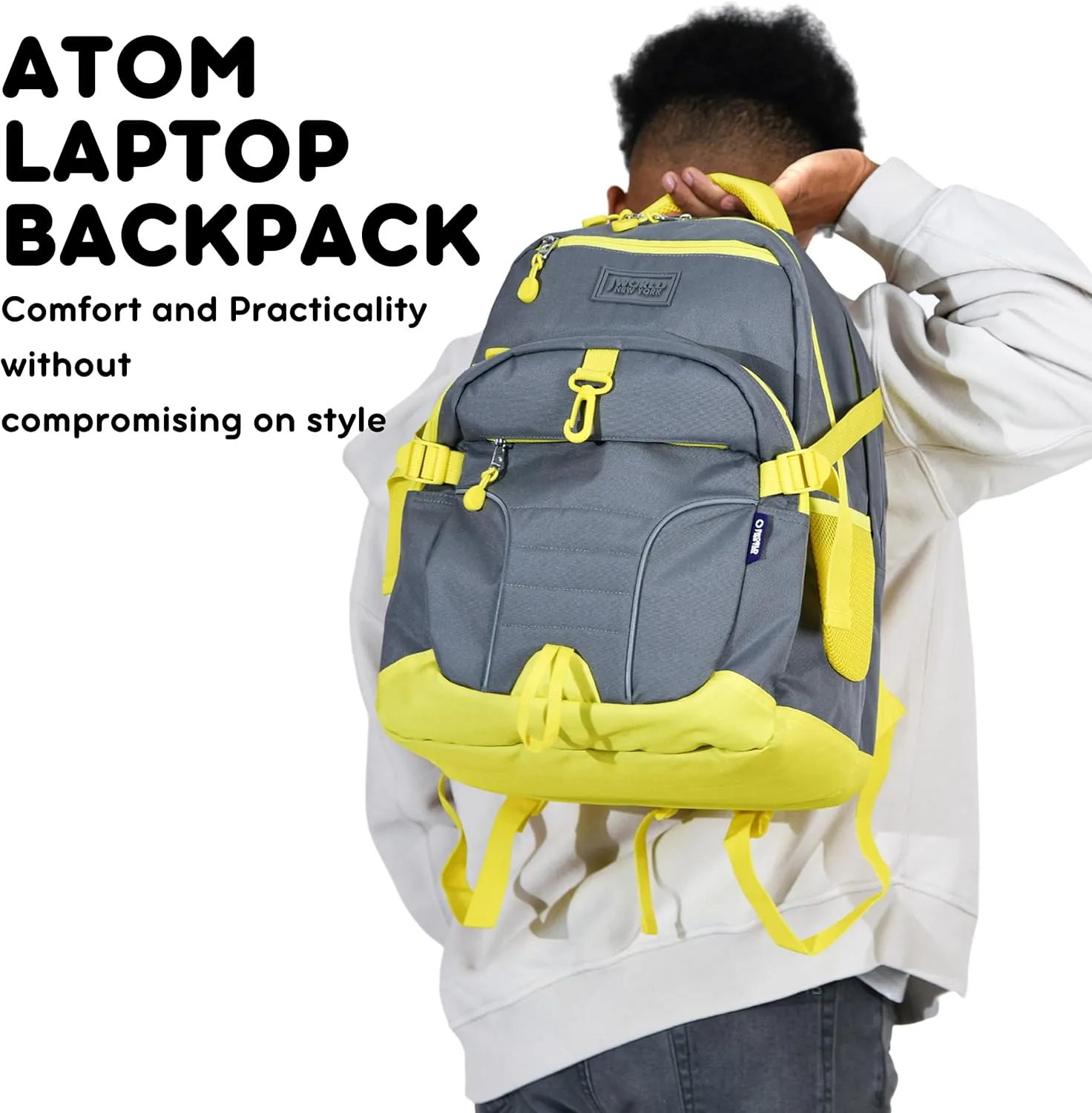 J World New York Atom Multi-Compartment Laptop Backpack, Cubes, 18.5 X 13 X 7.5 (H X W X D)