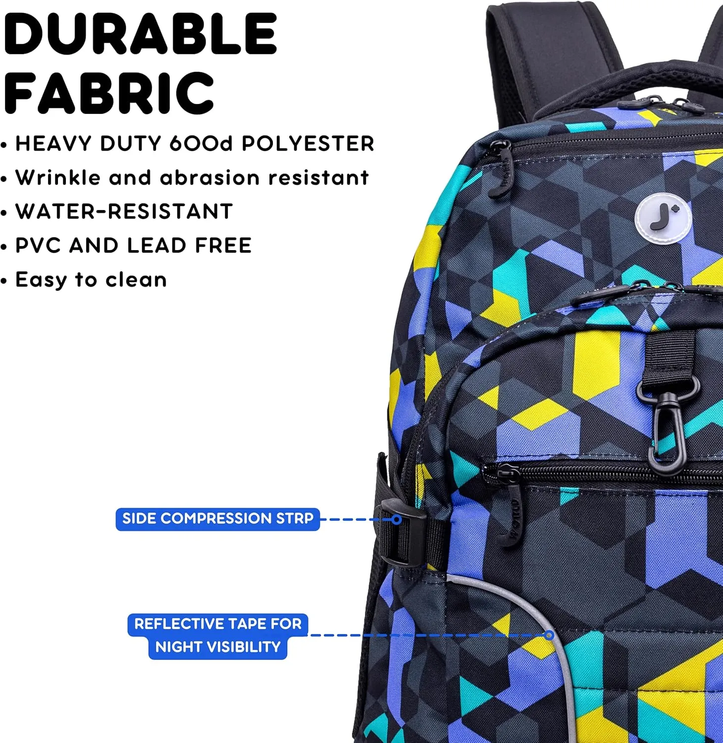 J World New York Atom Multi-Compartment Laptop Backpack, Cubes, 18.5 X 13 X 7.5 (H X W X D)
