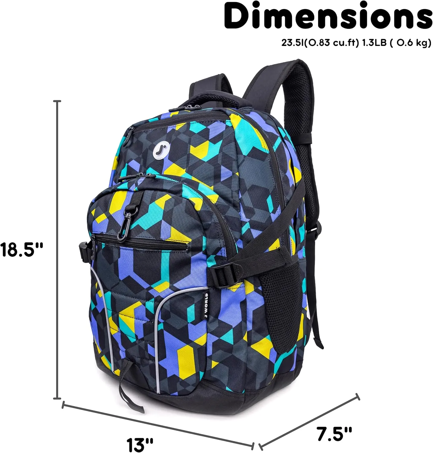 J World New York Atom Multi-Compartment Laptop Backpack, Cubes, 18.5 X 13 X 7.5 (H X W X D)