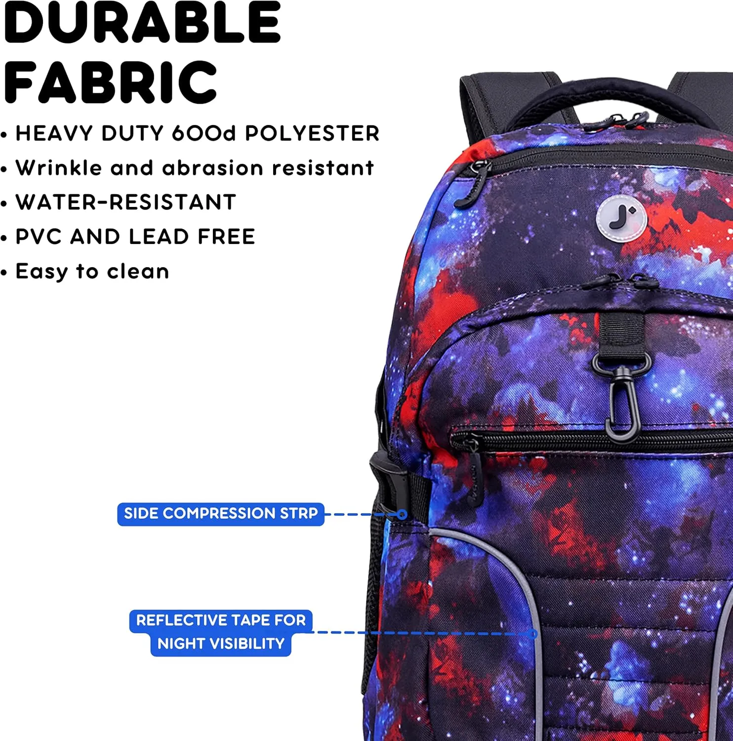 J World New York Atom Multi-Compartment Laptop Backpack, Galaxy, 18.5 X 13 X 7.5 (H X W X D)