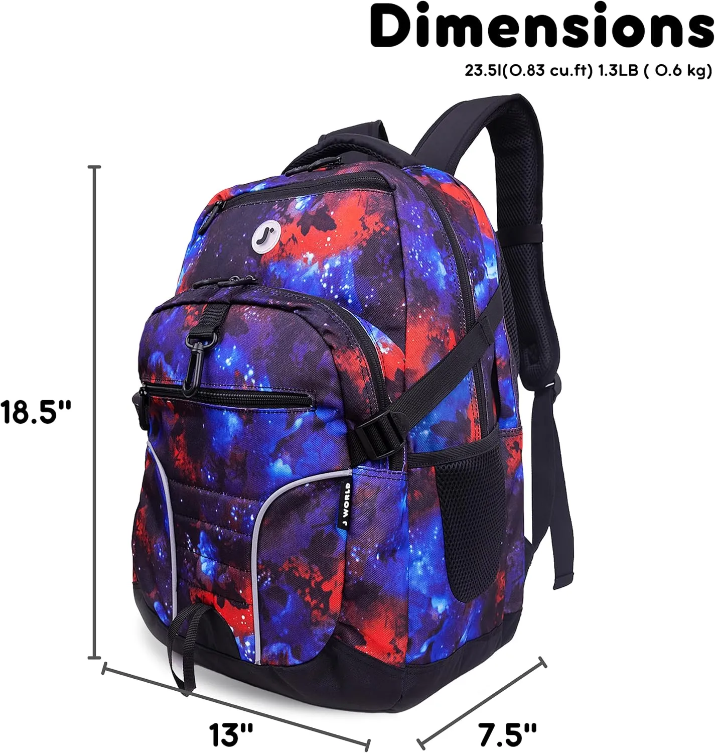 J World New York Atom Multi-Compartment Laptop Backpack, Galaxy, 18.5 X 13 X 7.5 (H X W X D)