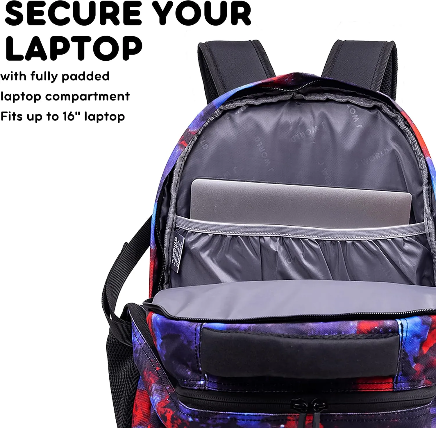 J World New York Atom Multi-Compartment Laptop Backpack, Galaxy, 18.5 X 13 X 7.5 (H X W X D)