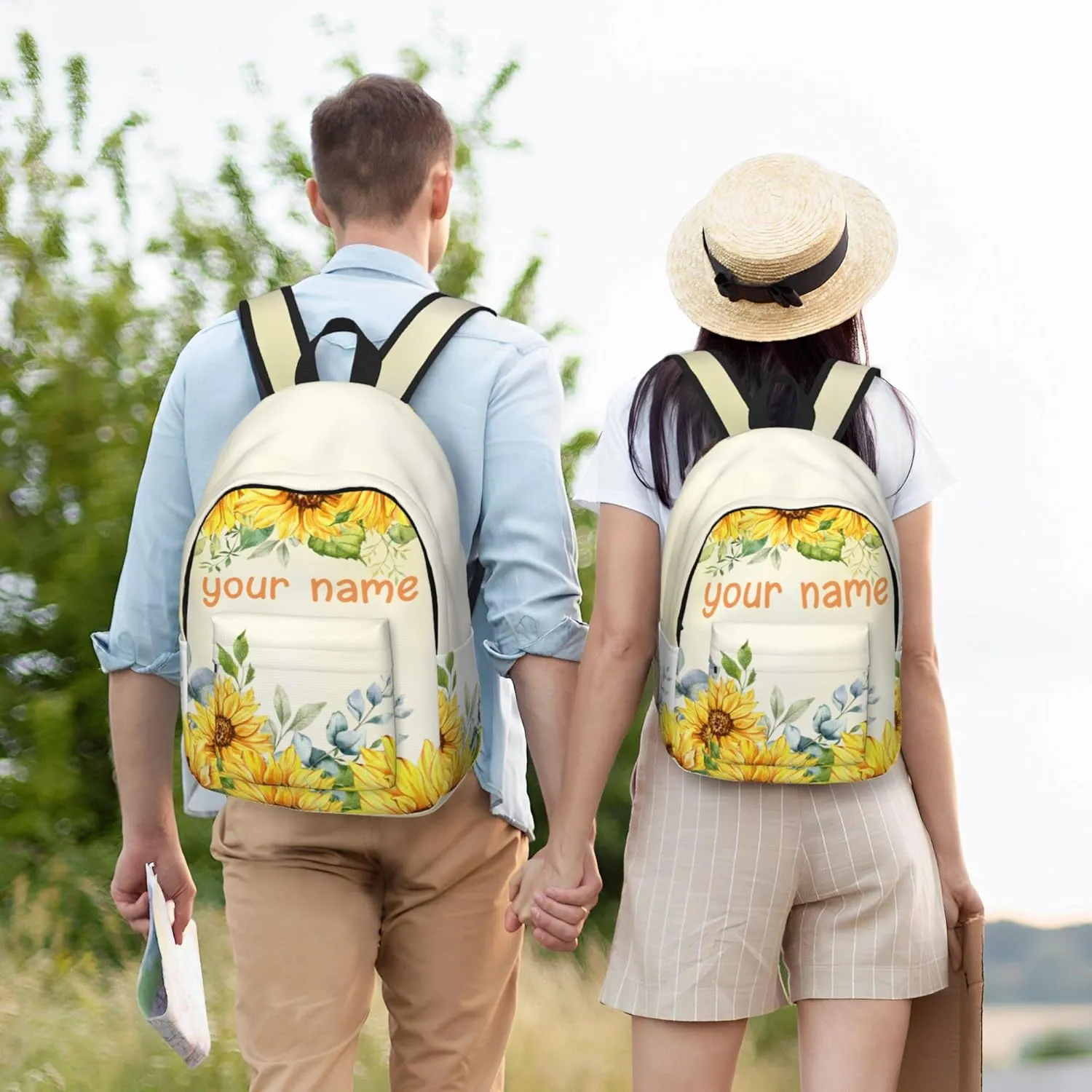 J&SBGFT Personalized Backpack for Girls,Custom Backpacks with Name,Customized Sunflower School Bag for Kids Girl,Book Bags for Student Back to School Travel Picnic 15in