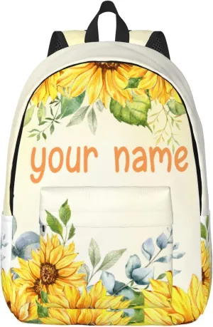 J&SBGFT Personalized Backpack for Girls,Custom Backpacks with Name,Customized Sunflower School Bag for Kids Girl,Book Bags for Student Back to School Travel Picnic 15in