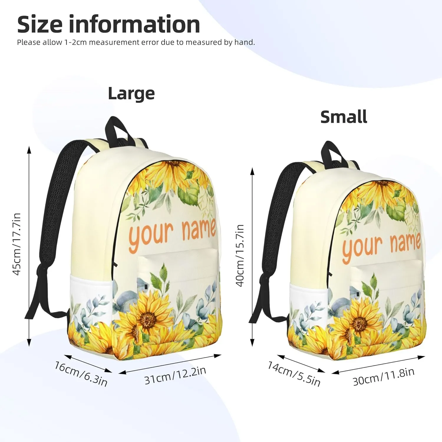J&SBGFT Personalized Backpack for Girls,Custom Backpacks with Name,Customized Sunflower School Bag for Kids Girl,Book Bags for Student Back to School Travel Picnic 15in