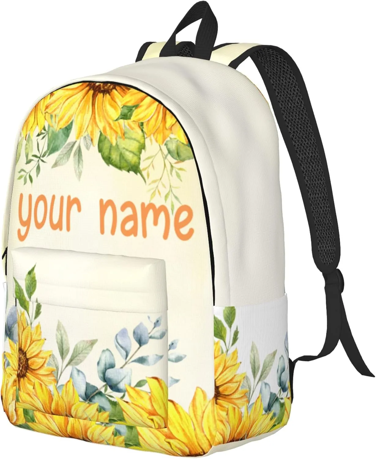 J&SBGFT Personalized Backpack for Girls,Custom Backpacks with Name,Customized Sunflower School Bag for Kids Girl,Book Bags for Student Back to School Travel Picnic 15in