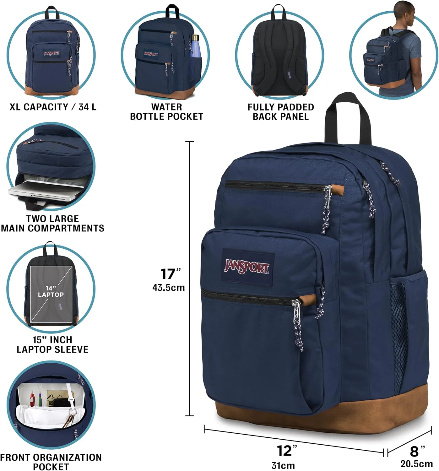 JanSport Cool Backpack with 15-inch Laptop Sleeve, Large Computer Bag Rucksack with 2 Compartments, Ergonomic Straps, Lines & Vines