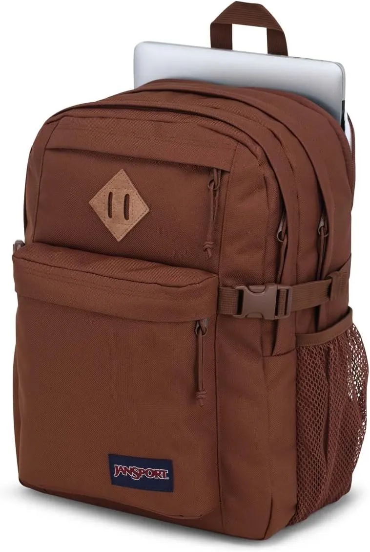 JanSport Main Campus FX Backpack - Travel or Work Bag w 15-Inch Laptop Pack with Leather Trim, Basic Brown