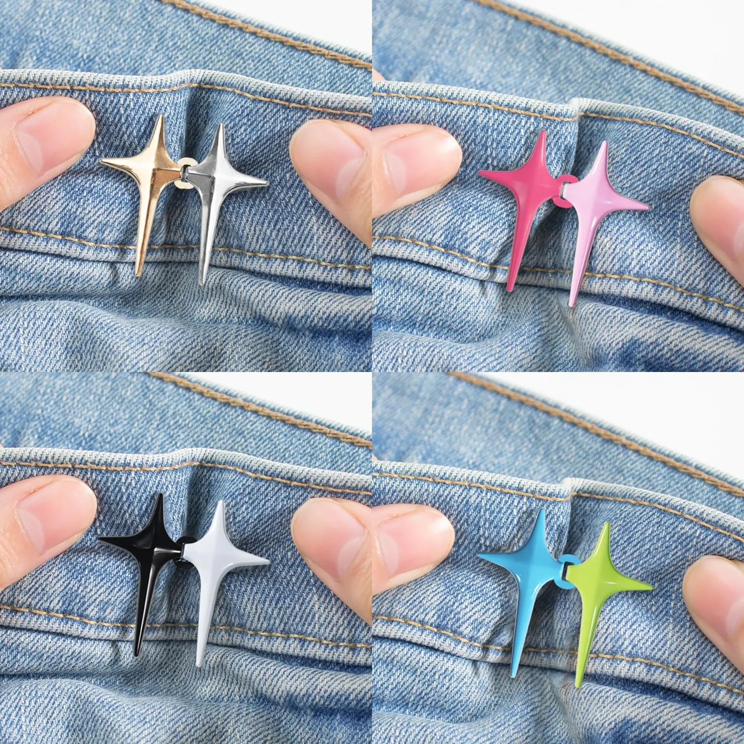 Jeans Button, 8 Sets Adjustable Star Button for Jeans, Detachable Decorative Waist Buckles, Perfect Fit Tighten Waist Adjustment Instant Button Pins for Pants