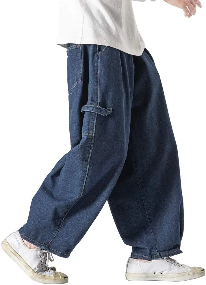 Jeans Men's Big Wide Pants Cotton Relaxed-Fit Carpenter Jean Denim Pants Hip Hop Blue Black M-5XL