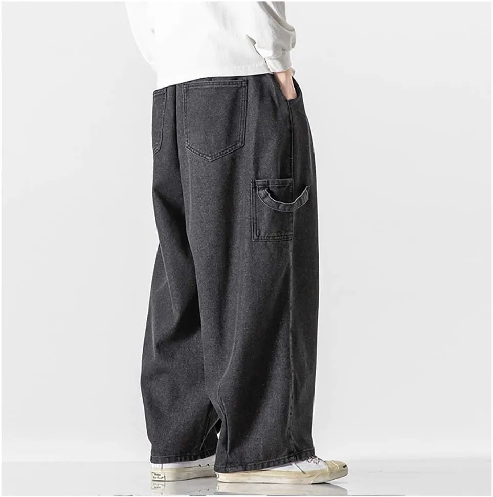 Jeans Men's Big Wide Pants Cotton Relaxed-Fit Carpenter Jean Denim Pants Hip Hop Blue Black M-5XL