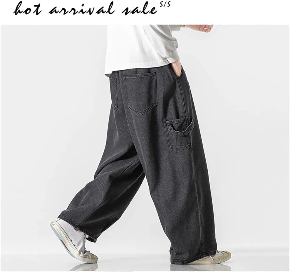 Jeans Men's Big Wide Pants Cotton Relaxed-Fit Carpenter Jean Denim Pants Hip Hop Blue Black M-5XL