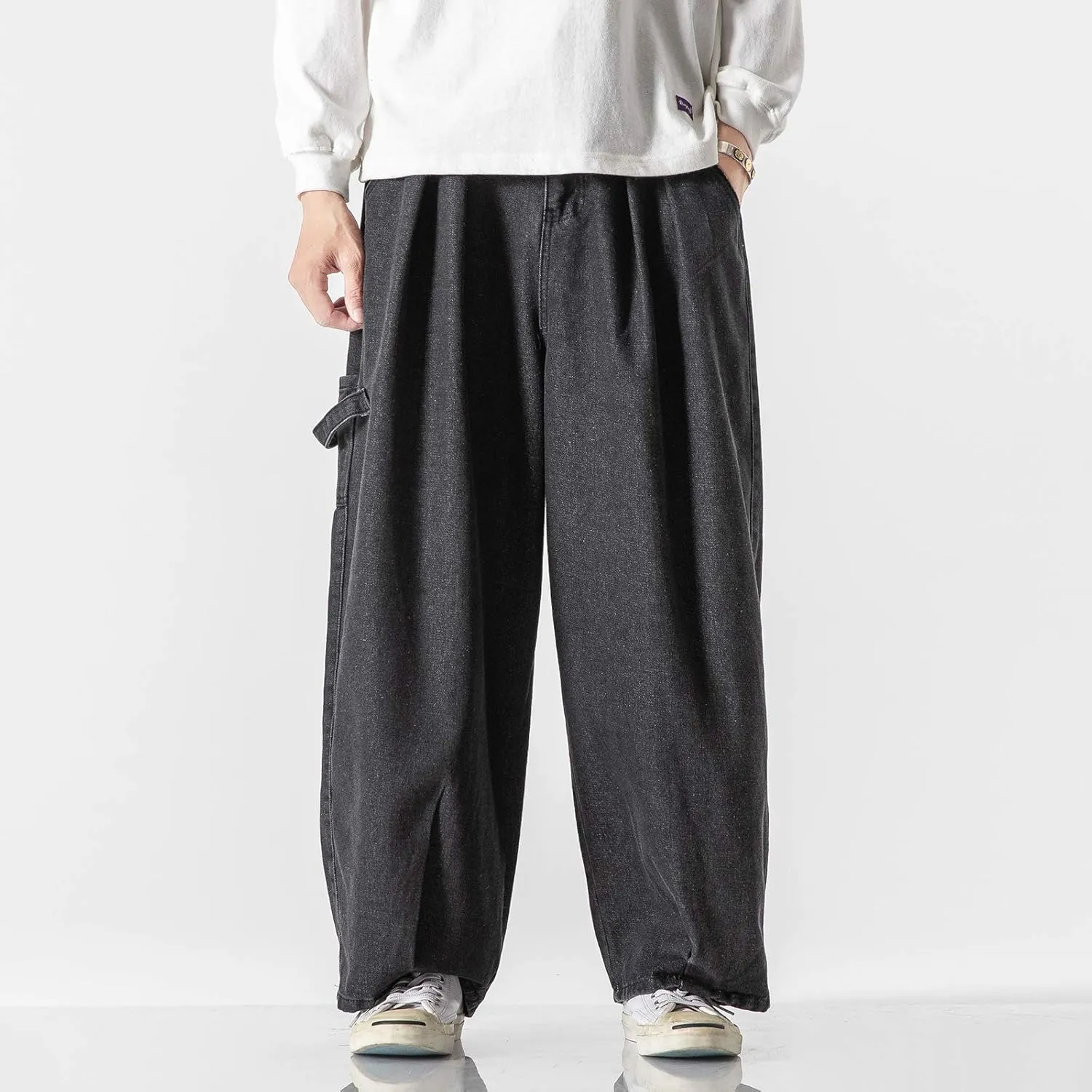 Jeans Men's Big Wide Pants Cotton Relaxed-Fit Carpenter Jean Denim Pants Hip Hop Blue Black M-5XL