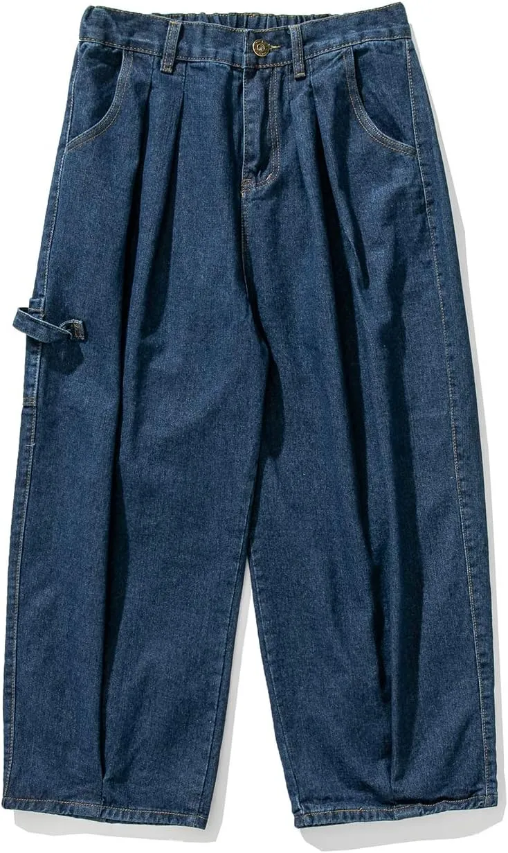 Jeans Men's Big Wide Pants Cotton Relaxed-Fit Carpenter Jean Denim Pants Hip Hop Blue Black M-5XL
