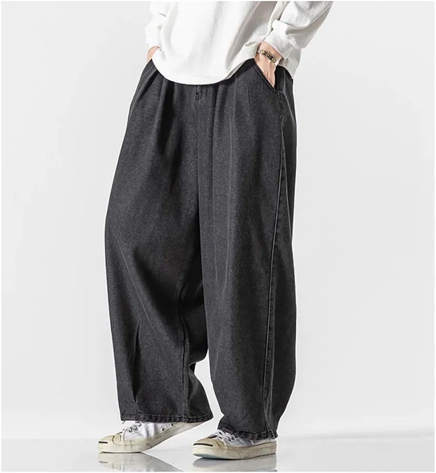Jeans Men's Big Wide Pants Cotton Relaxed-Fit Carpenter Jean Denim Pants Hip Hop Blue Black M-5XL
