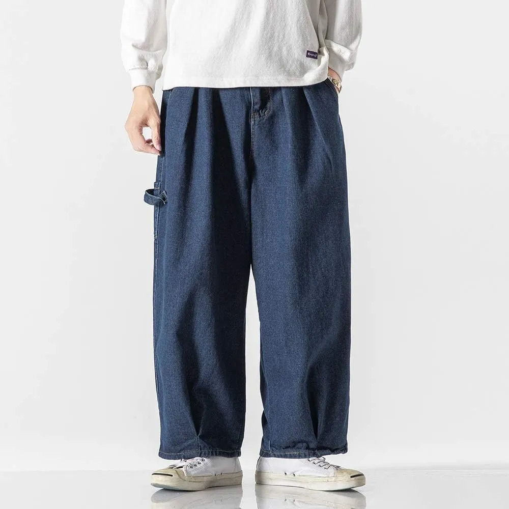 Jeans Men's Big Wide Pants Cotton Relaxed-Fit Carpenter Jean Denim Pants Hip Hop Blue Black M-5XL