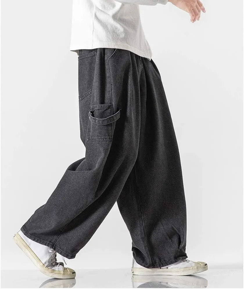 Jeans Men's Big Wide Pants Cotton Relaxed-Fit Carpenter Jean Denim Pants Hip Hop Blue Black M-5XL