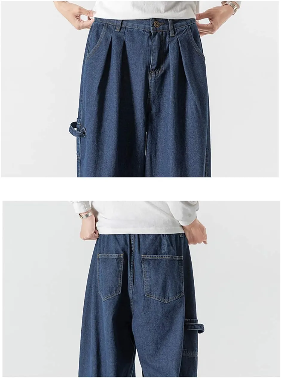 Jeans Men's Big Wide Pants Cotton Relaxed-Fit Carpenter Jean Denim Pants Hip Hop Blue Black M-5XL