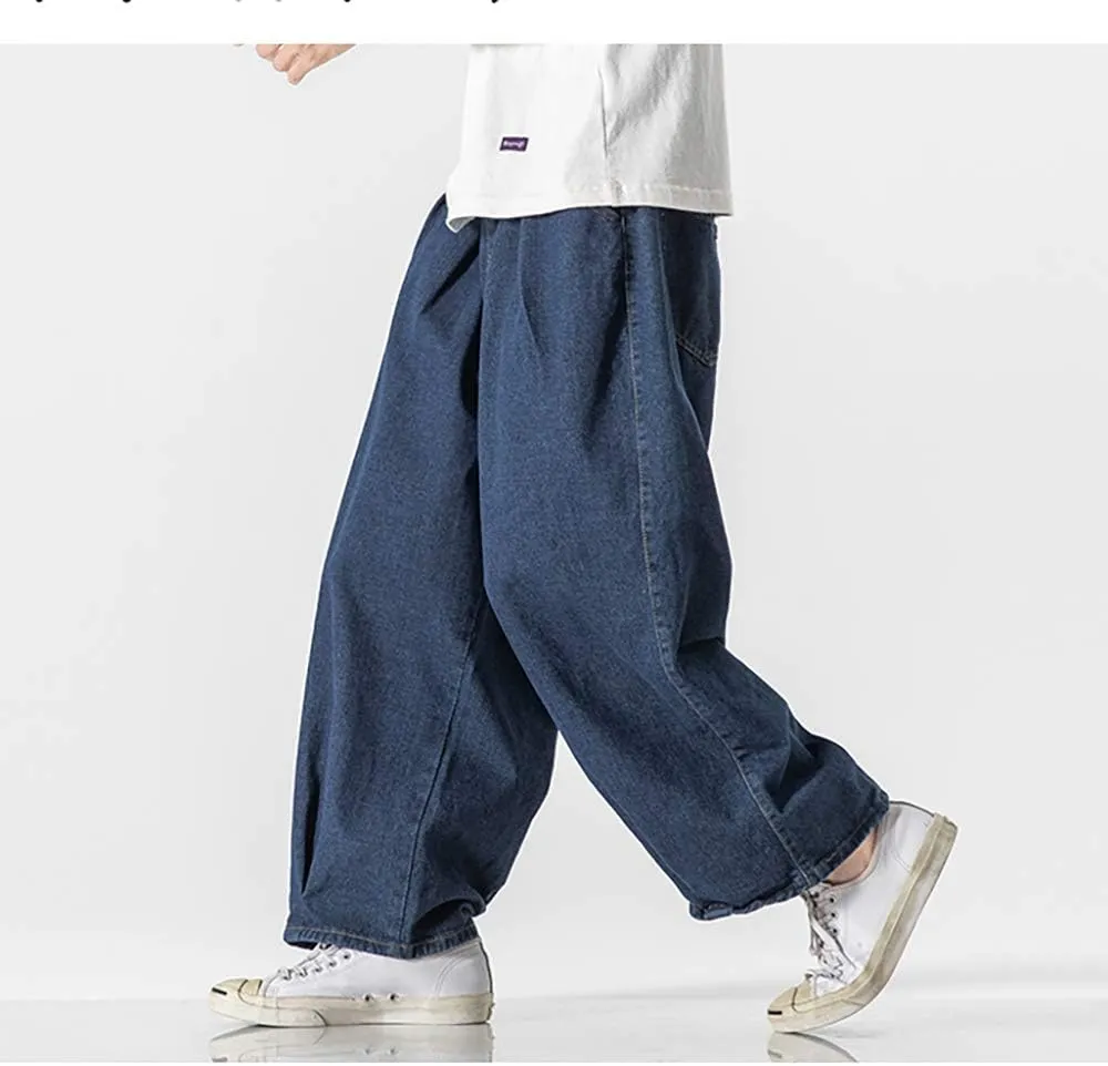 Jeans Men's Big Wide Pants Cotton Relaxed-Fit Carpenter Jean Denim Pants Hip Hop Blue Black M-5XL